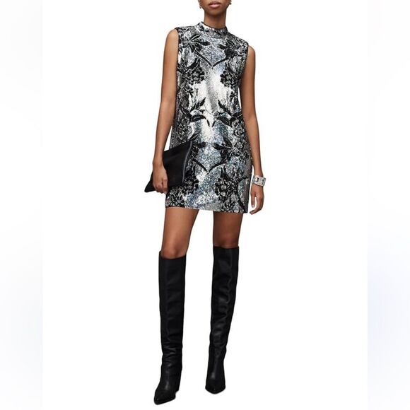All Saints Harper Sequin Embroidered Sleeveless Mini Dress Size 4 NWT - Picture 1 of 13